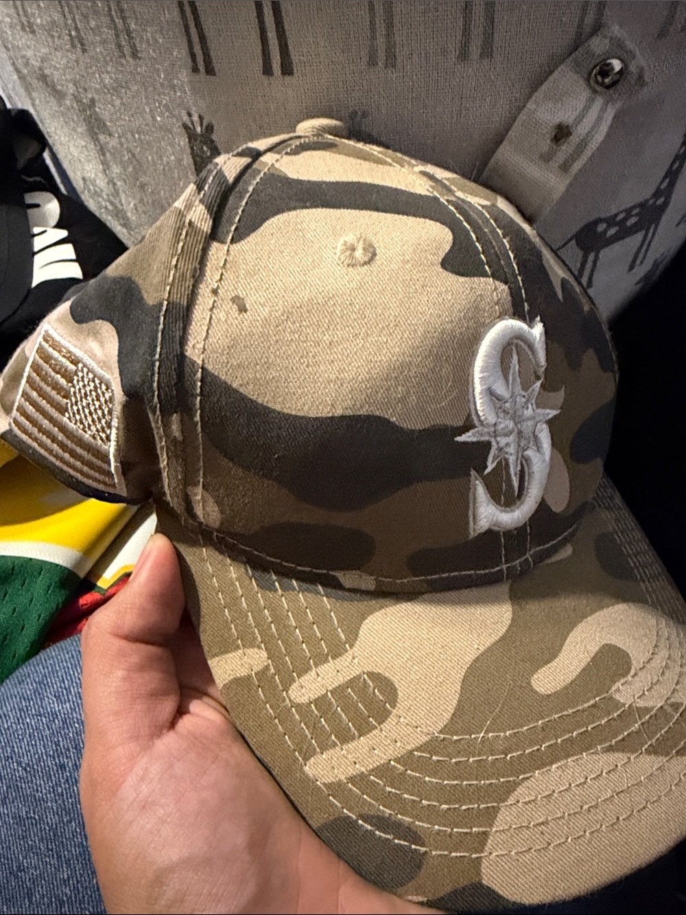 Camo Embroidered Men's Baseball Cap - Tan/Olive